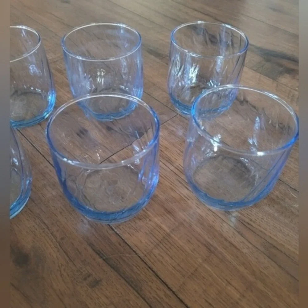 80's Anchor Hocking Swirl Optic Blue Juice‎ Glasses Set of 8